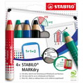 Sada STABILO MARKdry na tabuľu a flipchart 4f so strúhadlom a utierkou