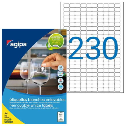 Etikety univerzálne odnímateľné 18x12mm Agipa A4 25 hárkov