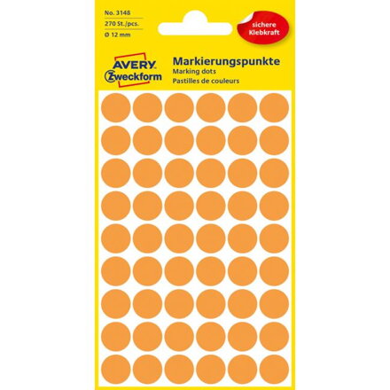 Etikety kruhové 12mm Avery neónovo oranžové