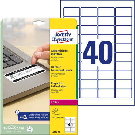 Etikety odolné na špeciálne použitie Avery `okamžite viditeľná manipulácia` 45,7x25,4mm biele