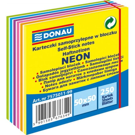 Samolepiaci bloček DONAU v 6 neónových farbách 50x50mm 250l