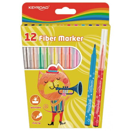 Sada popisovačov KEYROAD Fiber Marker, 12 ks mix farieb