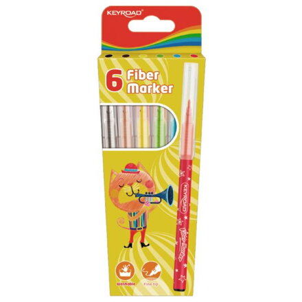 Sada popisovačov KEYROAD Fiber Marker, 6ks mix farieb