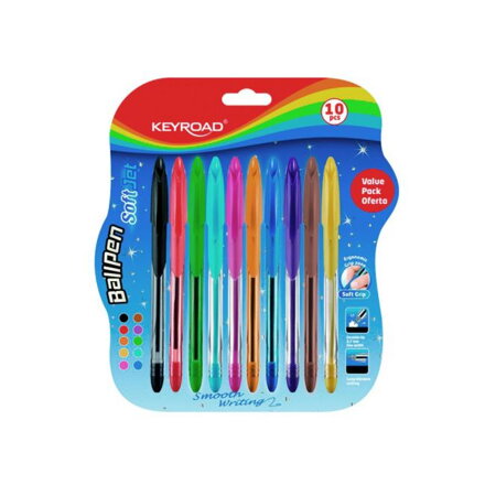 Guľôčkové pero KEYROAD Soft Jet 0,7 mm 10 ks blister mix farieb