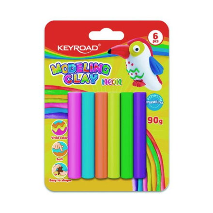 Plastelína KEYROAD 6ks neónová blister mix farieb