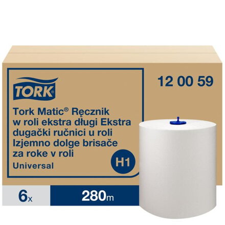 Papierové utierky v rolke 1-vrstv. TORK Matic extra dlhé biele H1, návin 280 m (6 ks)