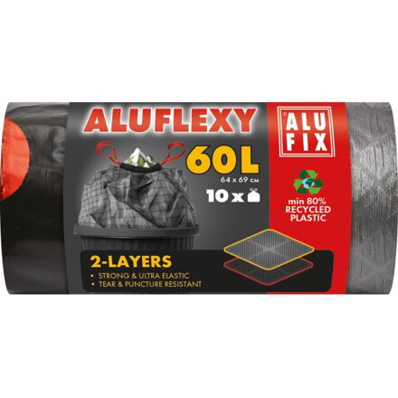 Vrecia na odpadky zaťahovacie, 60 l / 10 ks, 33mic., LDPE 2 vrstvové, 64 x 69 cm, sivo-čierne