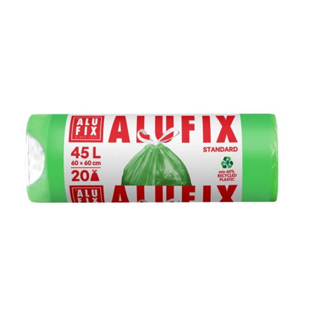 Vrecia na odpadky zaťahovacie, 45 l / 20 ks, 14mic., 60 x 60 cm, zelené, HDPE
