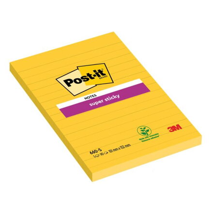 Bloček Post-it Super Sticky 102x152 žltý linajky