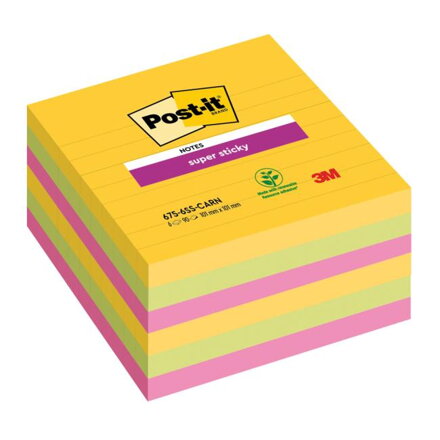 BločkyPost-it Super Sticky CARNIVAL, veľkosť 101x 101 mm, 6 bločkov po 90 lístkov