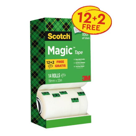 Lepiaca páska Scotch Magic neviditeľná popisovateľná 19 mm x 33 m v krabičke 12+2 zdarma