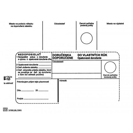 Poštové obálky B6 doručenka do VR OD, Nedoposielať, 100 ks