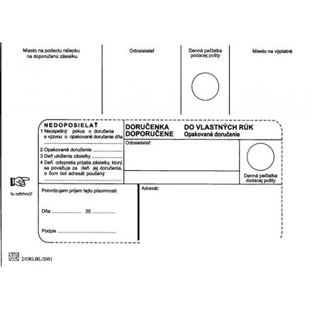 Poštové obálky B6 doručenka do VR OD, Nedoposielať, 1000 ks
