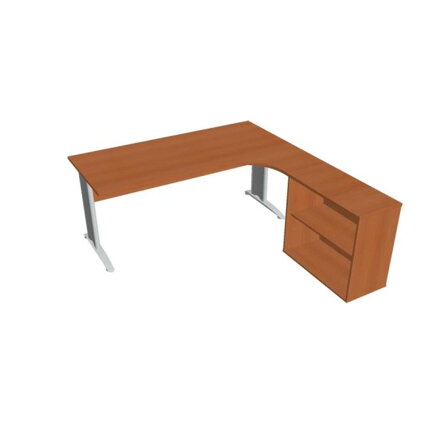 Pracovný stôl Cross, ergo, ľavý, 180x75,5x200 cm, čerešňa/kov