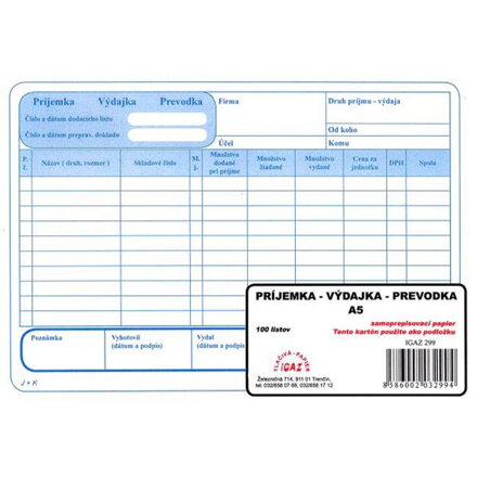 Príjemka - výdajka - prevodka s DPH, samoprepis, A5