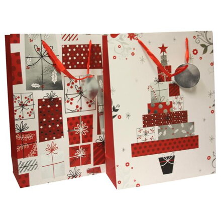 Vianočná papierová taška 310x420x120mm textilné ušká vo farbe tašky mix 2 farebných motívov bez možnosti výberu