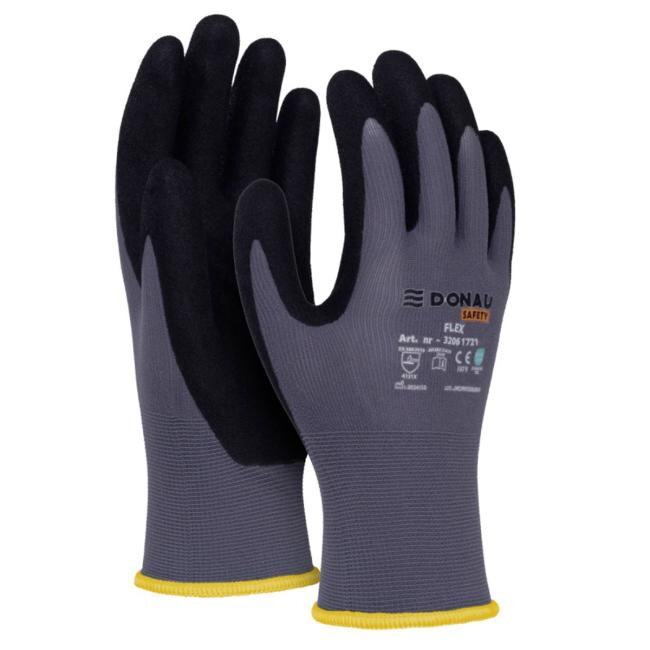 Rukavice pletené, polomáčané DONAU SAFETY Flex, kat. II šedé veľ. 8