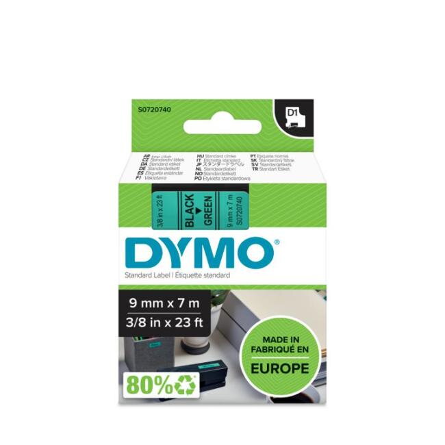 Samolepiaca páska Dymo D1 9 mm zelená/čierna Samolepiaca páska Dymo D1 9 mm zelená/čierna