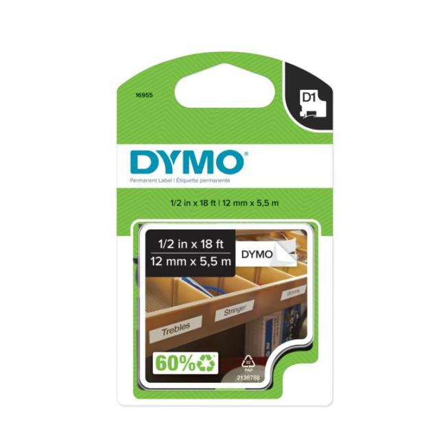 Permanentná vinylová páska Dymo D1 12 mm biela/čierna Permanentná vinylová páska Dymo D1 12 mm biela/čierna