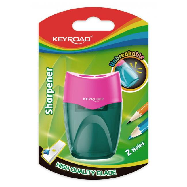 Strúhadlo KEYROAD plastové s dvomi otvormi blister mix farieb