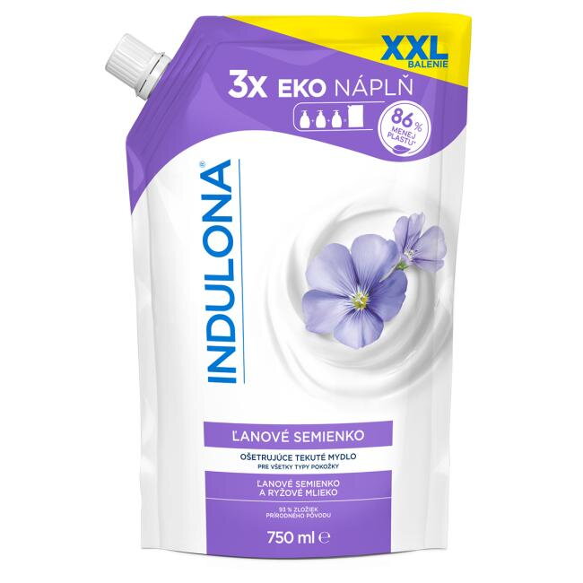 Tekuté mydlo INDULONA náhradná náplň 750 ml Ľanové semienko Tekuté mydlo INDULONA náhradná náplň 750 ml Ľanové semienko