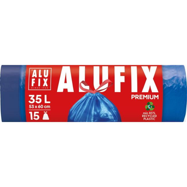 Vrecia na odpadky zaťahovacie, 35 l / 15 ks, 20mic., 53 x 60 cm, modré, LDPE Vrecia na odpadky zaťahovacie, 35 l / 15 ks, 20mic., 53 x 60 cm, modré, LDPE