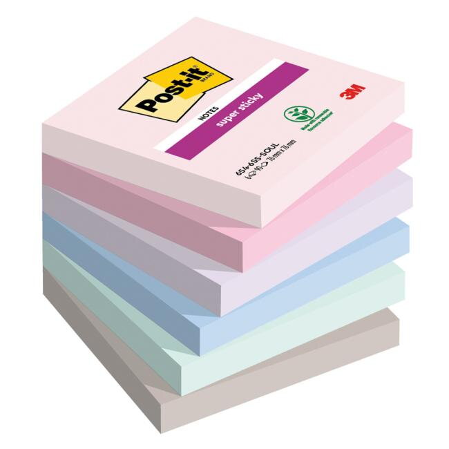 Bloček Post-it Super Sticky SOULFUL, veľkosť 76x76 mm, 6 bločkov po 90 lístkov Bloček Post-it Super Sticky SOULFUL, veľkosť 76x76 mm, 6 bločkov po 90 lístkov