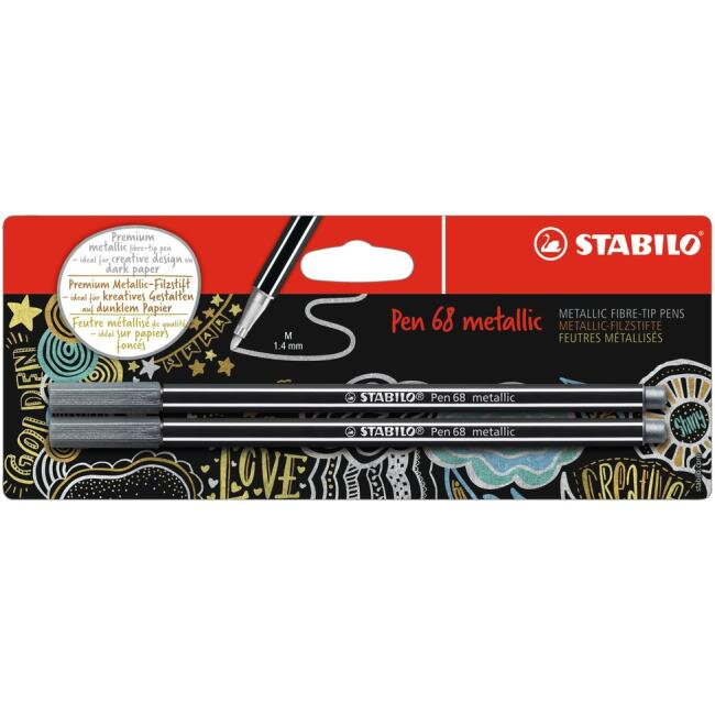 Popisovač STABILO Pen 68 2ks v blistri metalic strieborná Popisovač STABILO Pen 68 2ks v blistri metalic strieborná