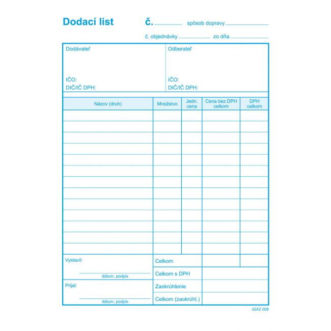 Dodací list s DPH, samoprepis, A5 Dodací list s DPH, samoprepis, A5