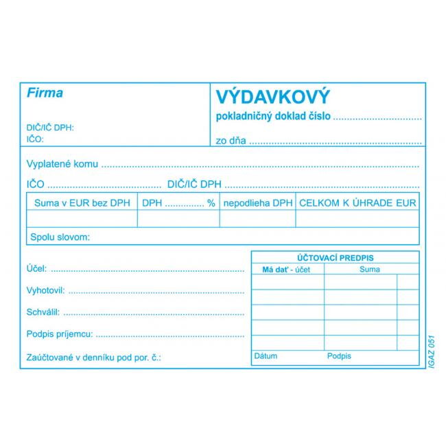 Výdavkový pokladničný doklad s DPH, samoprepis, A6 Výdavkový pokladničný doklad s DPH, samoprepis, A6
